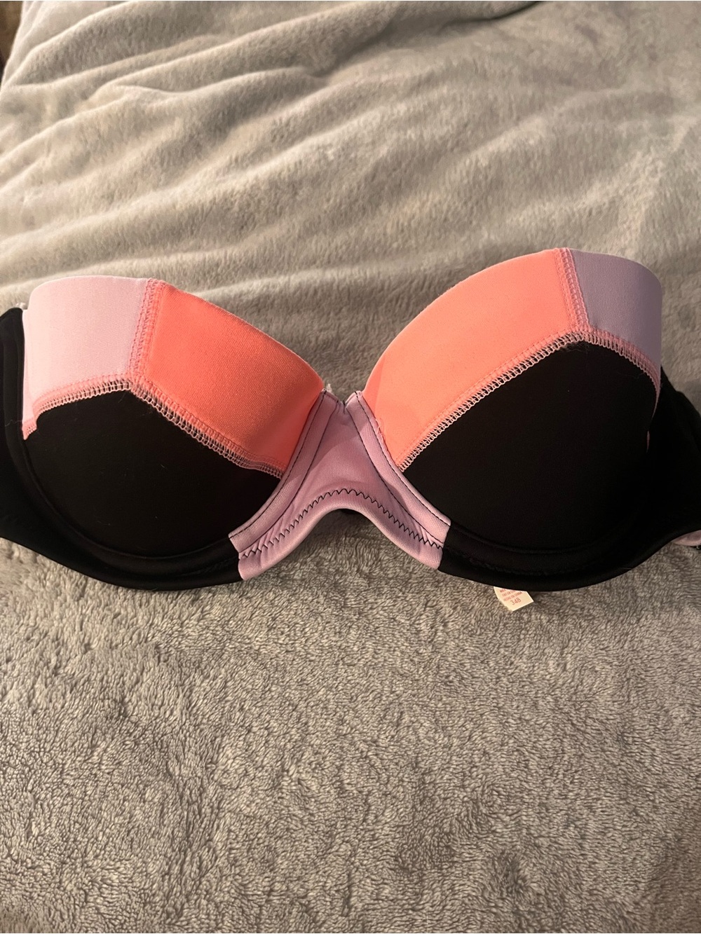 Light Pink & Coral Colorblock Strapless Swimsuit
